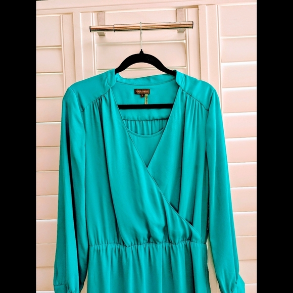 Vince Camuto Teal Faux Wrap Mini Dress NWT - Picture 2 of 10